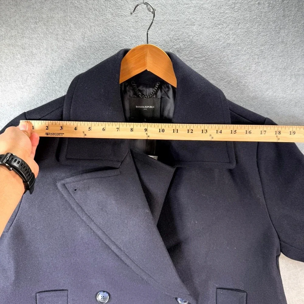 Banana Republic Pea Coat Mens Large Navy Blue Wool Blend Double Breasted Classic